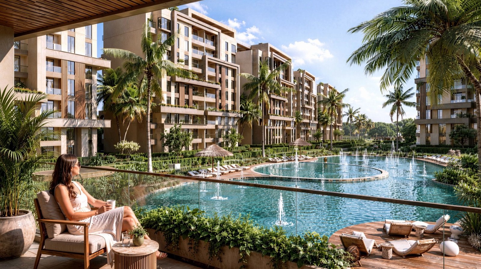 Janora Residence pool terrace, graded for midday